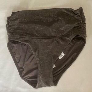 Vitamin A Metallic Graphite Gray High Waisted Shirred Bikini Swim Bottoms XS NWT